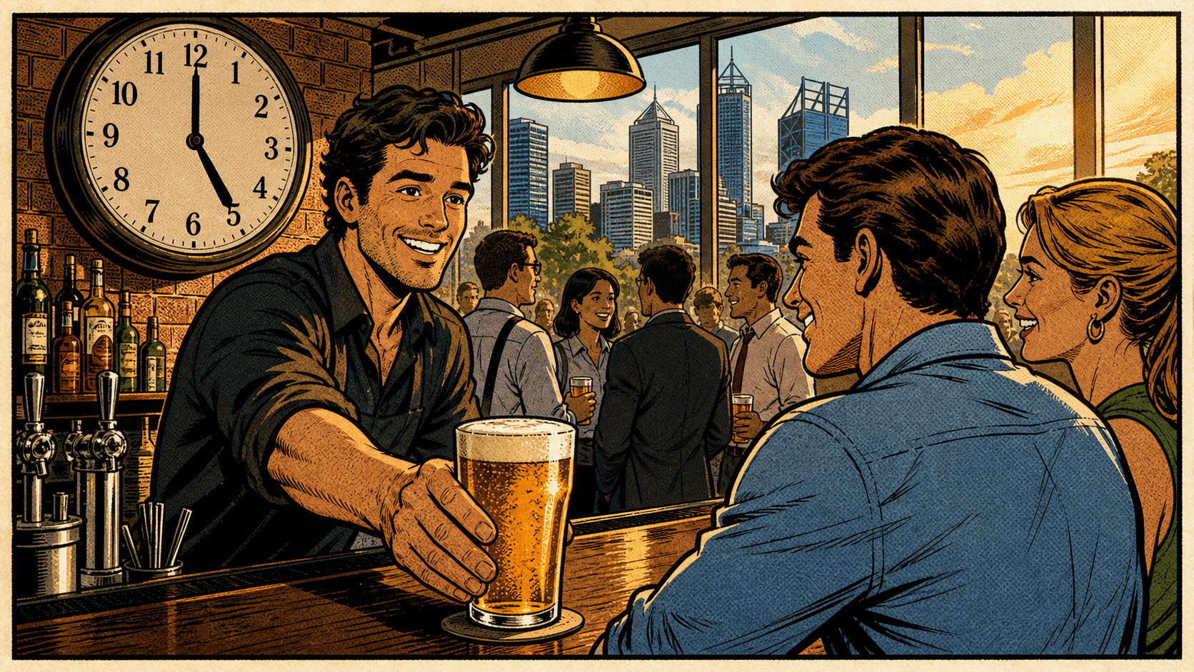 A Perth bar pouring pints during a 5pm happy-hour window
