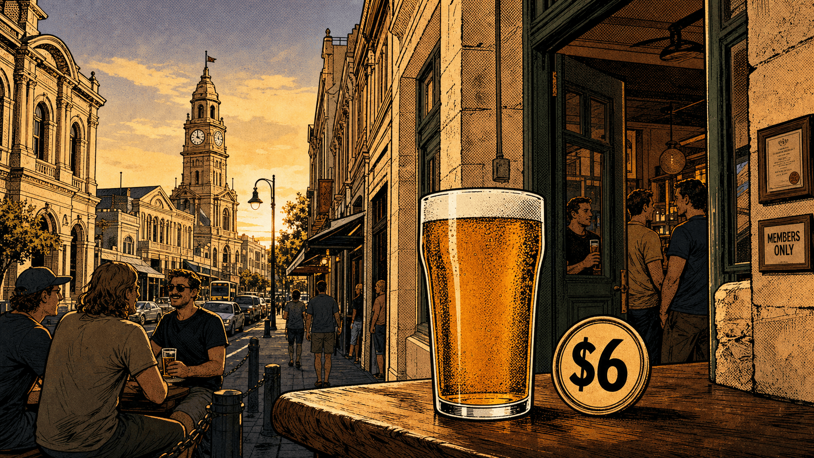 $6 pint outside a Fremantle club on High Street