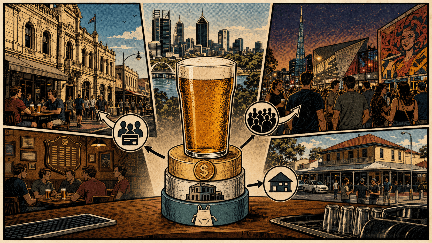 A plain diagram showing why clubs and suburban hotels can hold cheaper pint prices