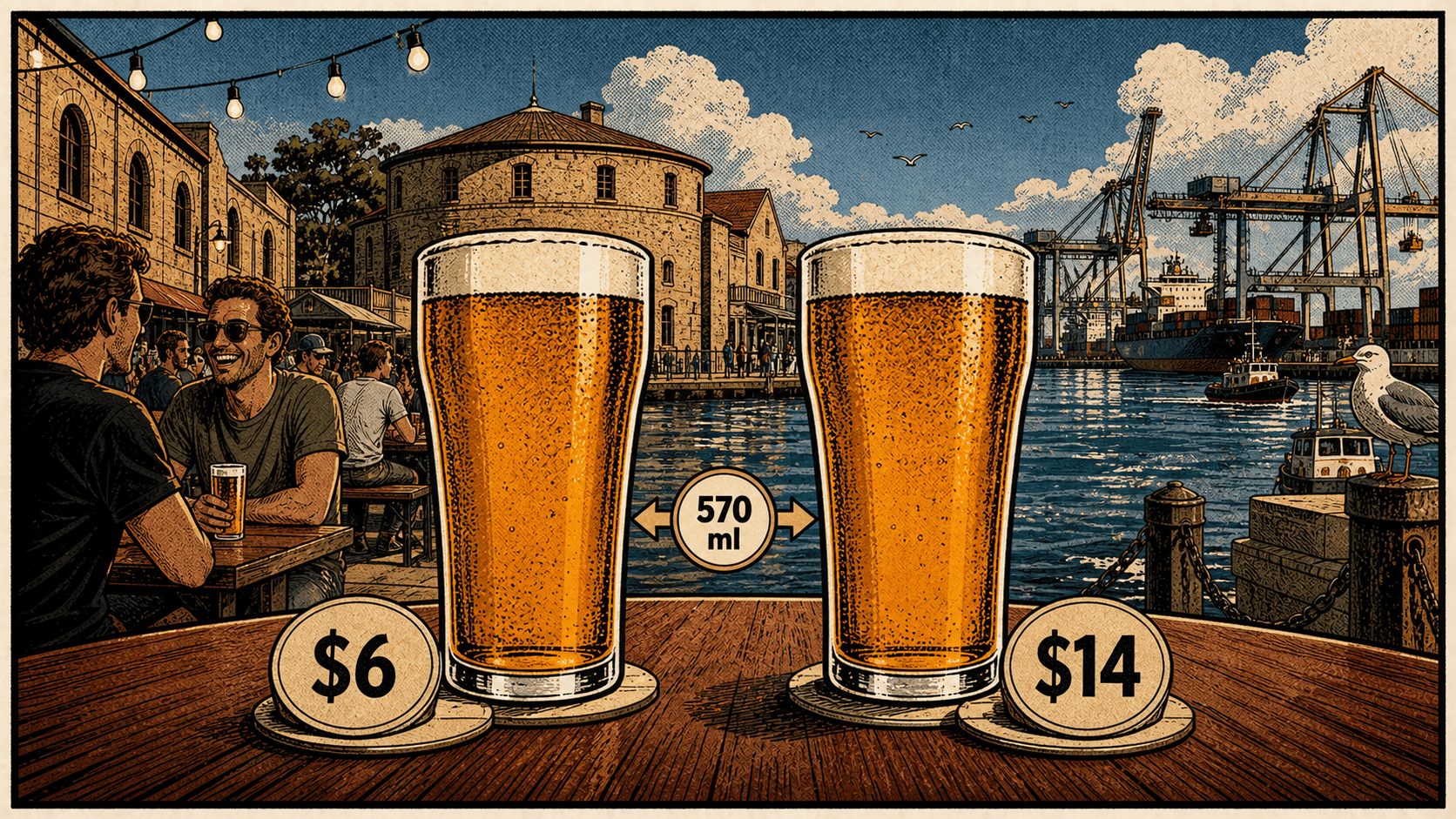Fremantle pint prices shown as a spread for the same 570ml glass